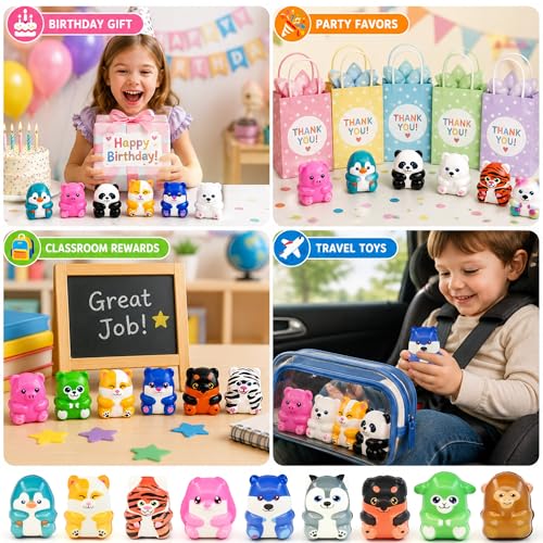 28 Pack Slow Rising Animal Squishy Toys with Storage Cases - Birthday Party Favors, Classroom Prizes, Stress Relief
