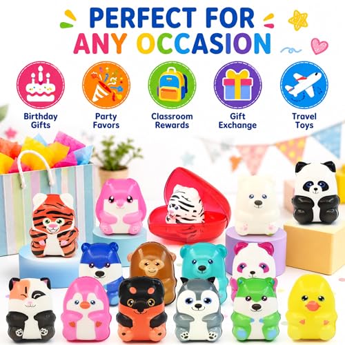 28 Pack Slow Rising Animal Squishy Toys with Storage Cases - Birthday Party Favors, Classroom Prizes, Stress Relief