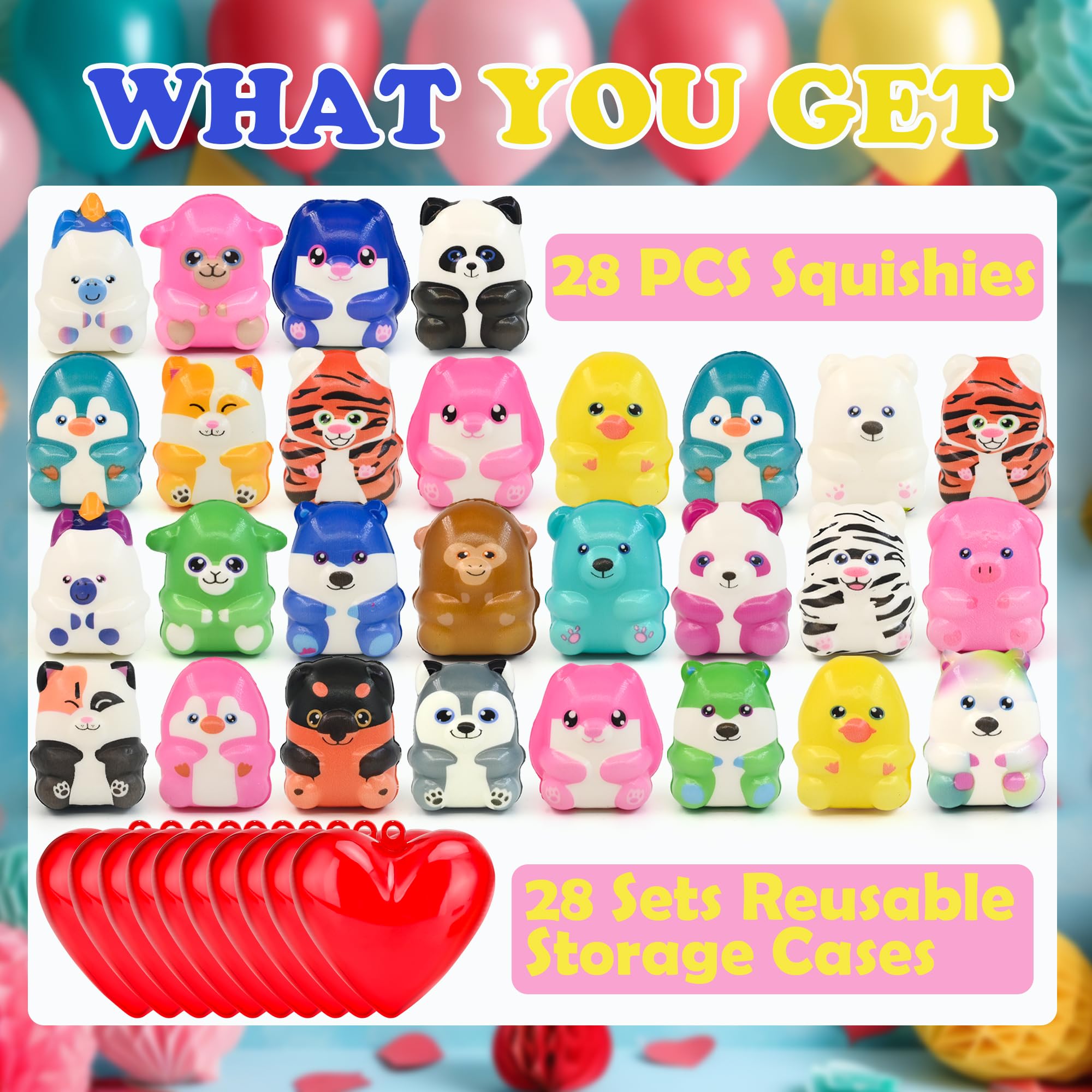 28 Pack Slow Rising Animal Squishy Toys with Storage Cases - Birthday Party Favors, Classroom Prizes, Stress Relief