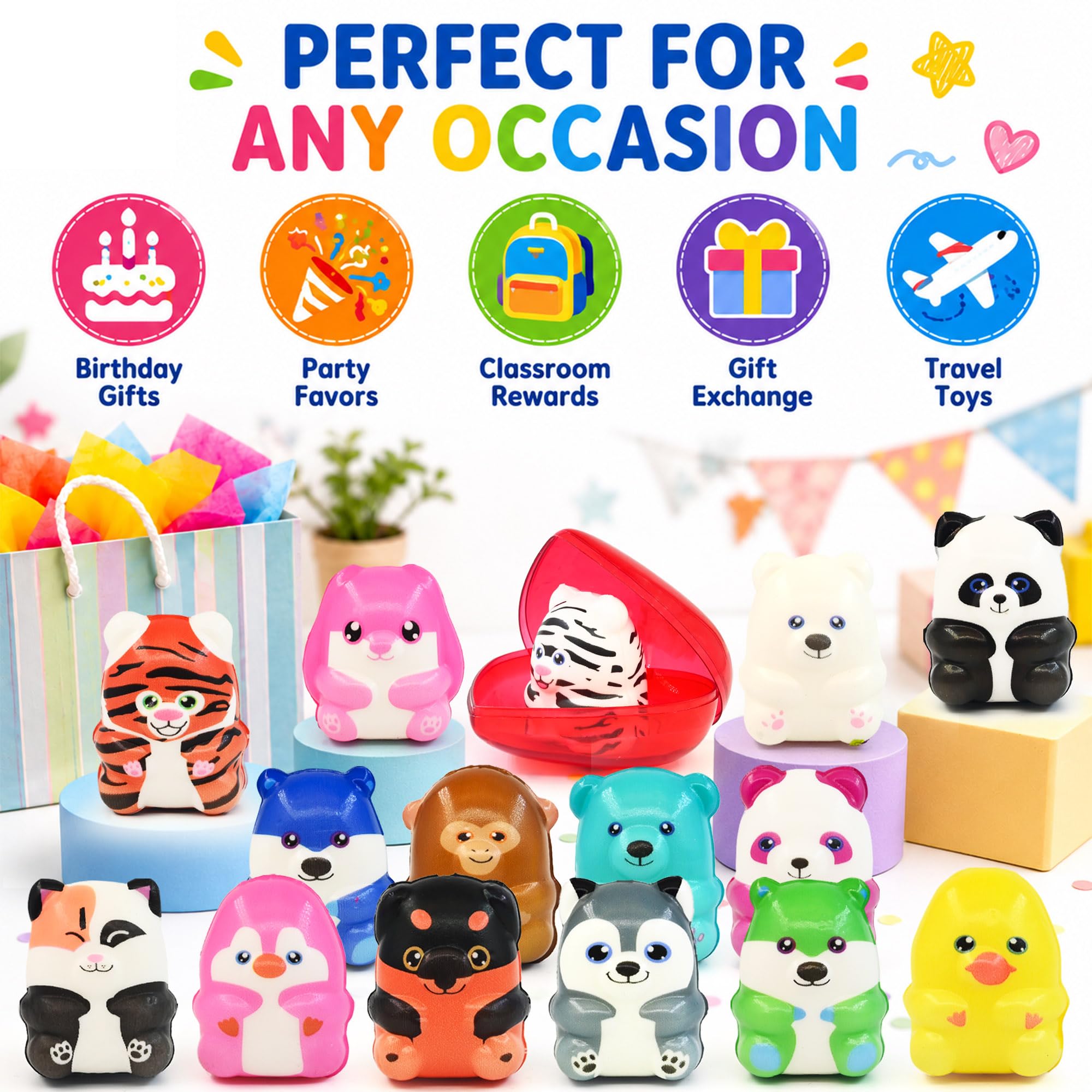 28 Pack Slow Rising Animal Squishy Toys with Storage Cases - Birthday Party Favors, Classroom Prizes, Stress Relief