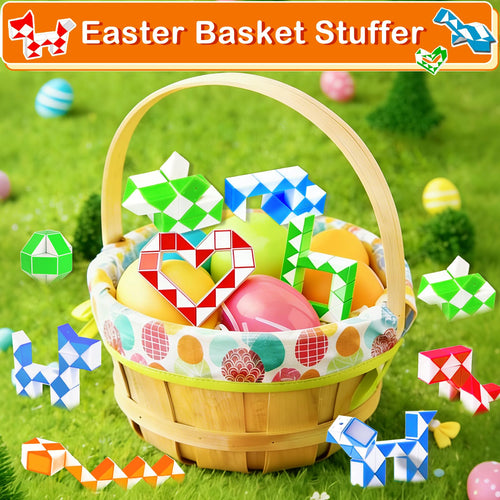 28 Pack Snake Twist Puzzle Toys for Easter Basket Stuffers, Fidget Toys for Teens Kids, BPA-Free Stress Relief Party Favors