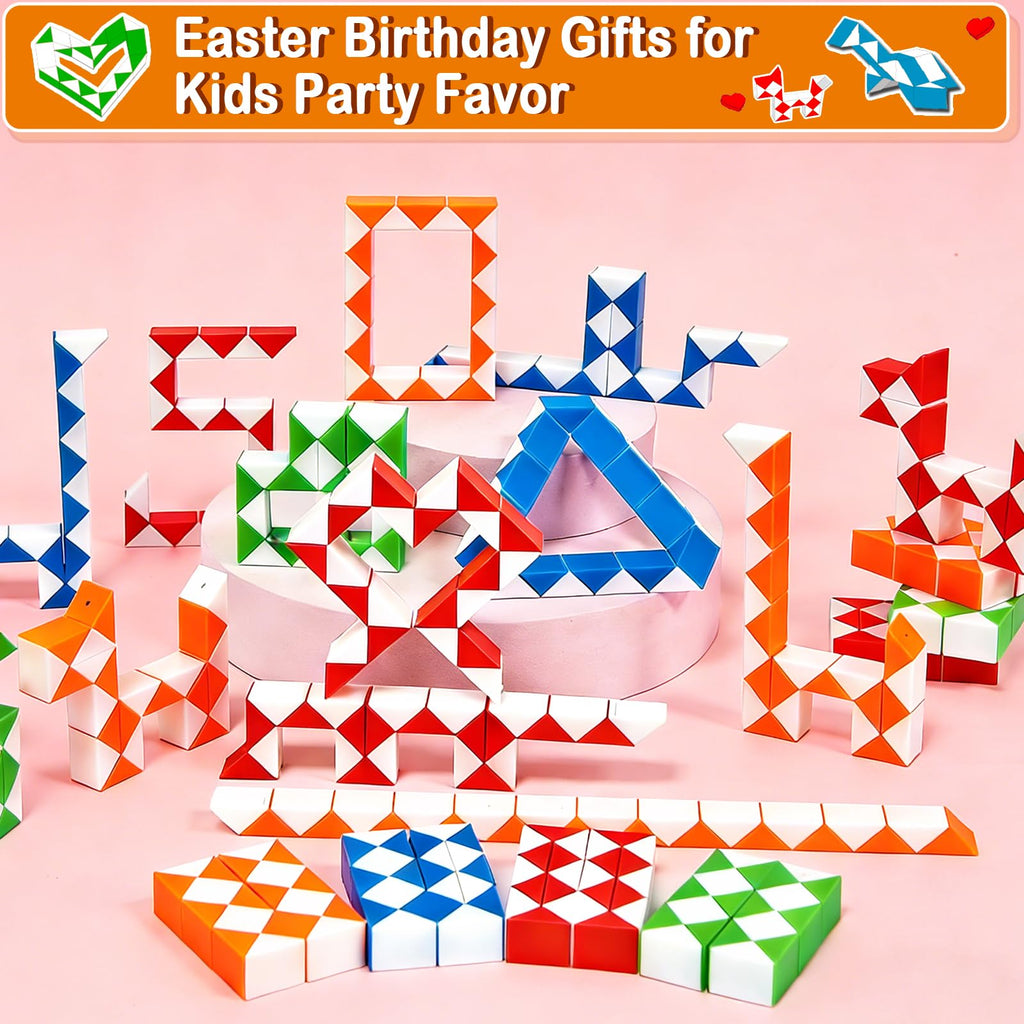 28 Pack Snake Twist Puzzle Toys for Easter Basket Stuffers, Fidget Toys for Teens Kids, BPA-Free Stress Relief Party Favors
