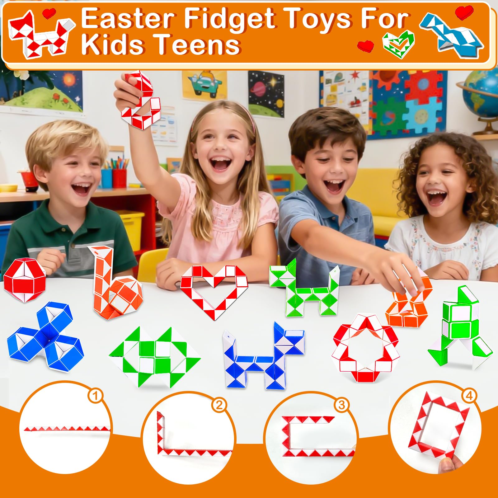 28 Pack Snake Twist Puzzle Toys for Easter Basket Stuffers, Fidget Toys for Teens Kids, BPA-Free Stress Relief Party Favors