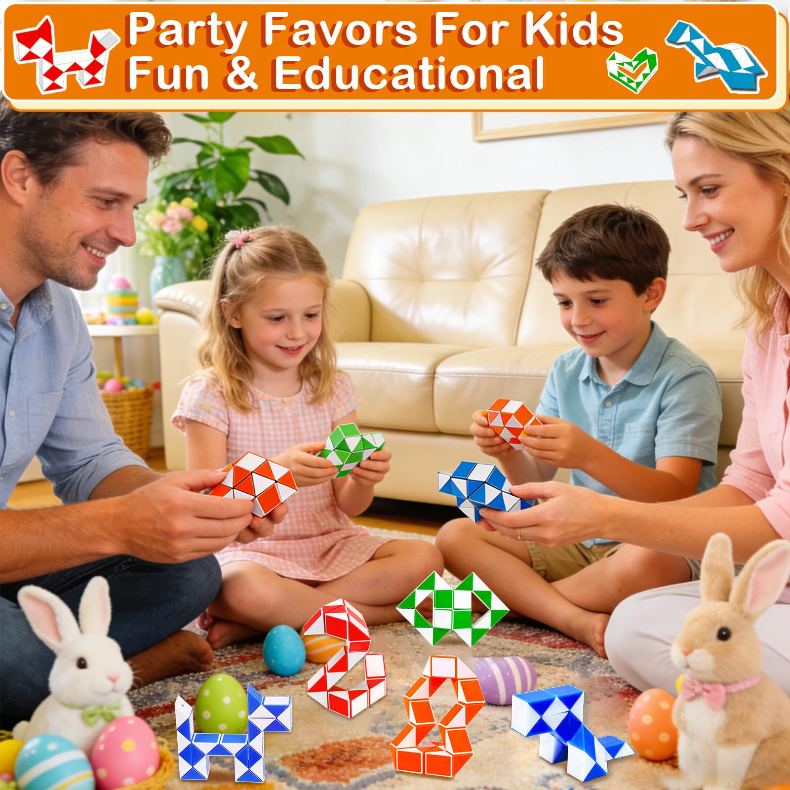 28 Pack Snake Twist Puzzle Toys for Easter Basket Stuffers, Fidget Toys for Teens Kids, BPA-Free Stress Relief Party Favors