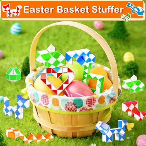 28 Pack Snake Twist Puzzle Toys for Easter Basket Stuffers, Fidget Toys for Teens Kids, BPA-Free Stress Relief Party Favors