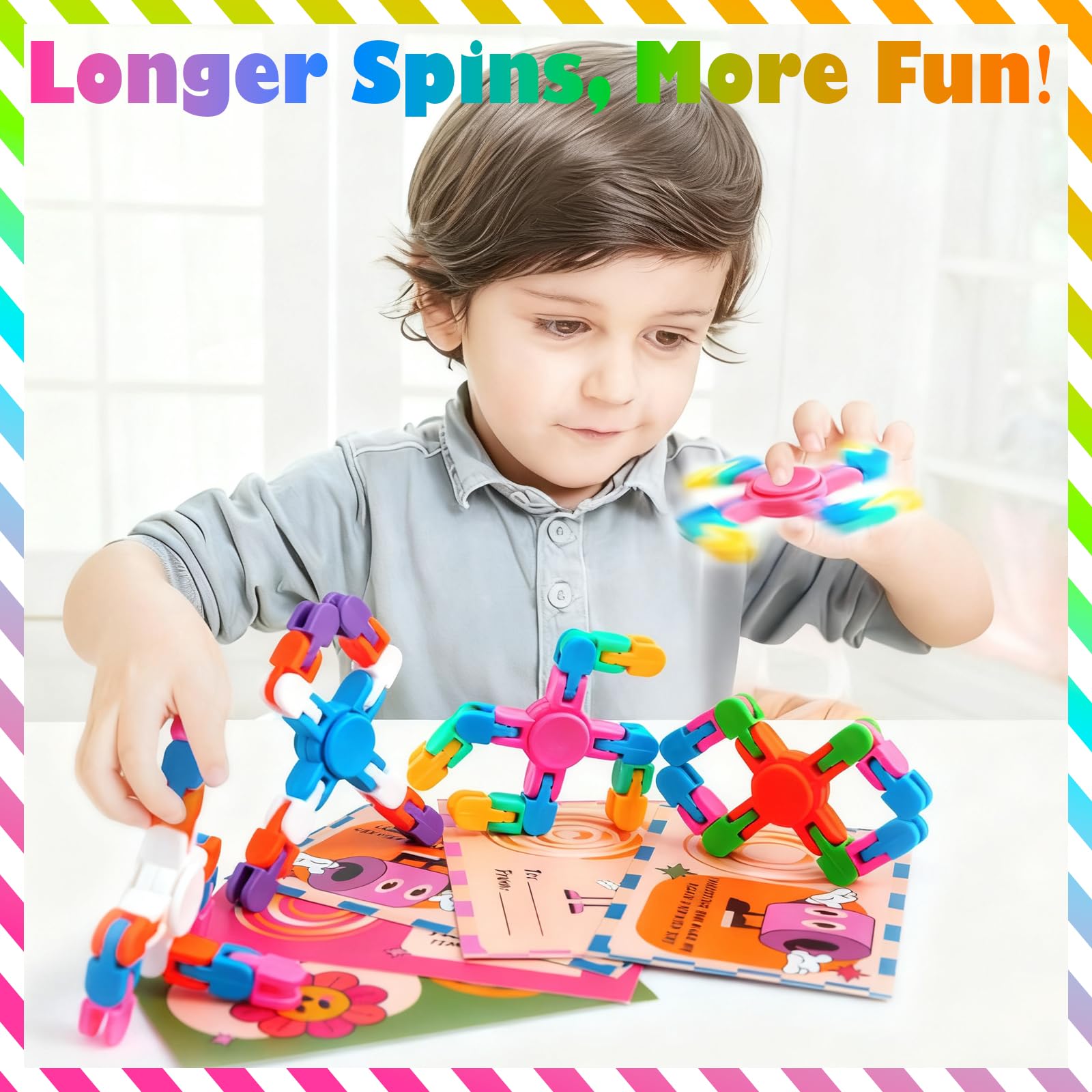 28 Pack Transformable Fidget Spinner Chains for Kids Valentine's Day Classroom Gifts with Cards