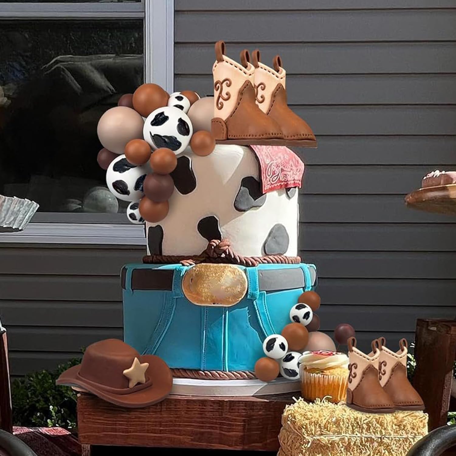 28PCS Cowboy Cake Toppers Set - KEEPARTY Hat & Boot Decorations for Western Birthday Party