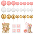 29-Piece Bear Cake Topper Set with BABY Letters and Foam Balls - Pink Gold White Baby Shower Cake Decorations