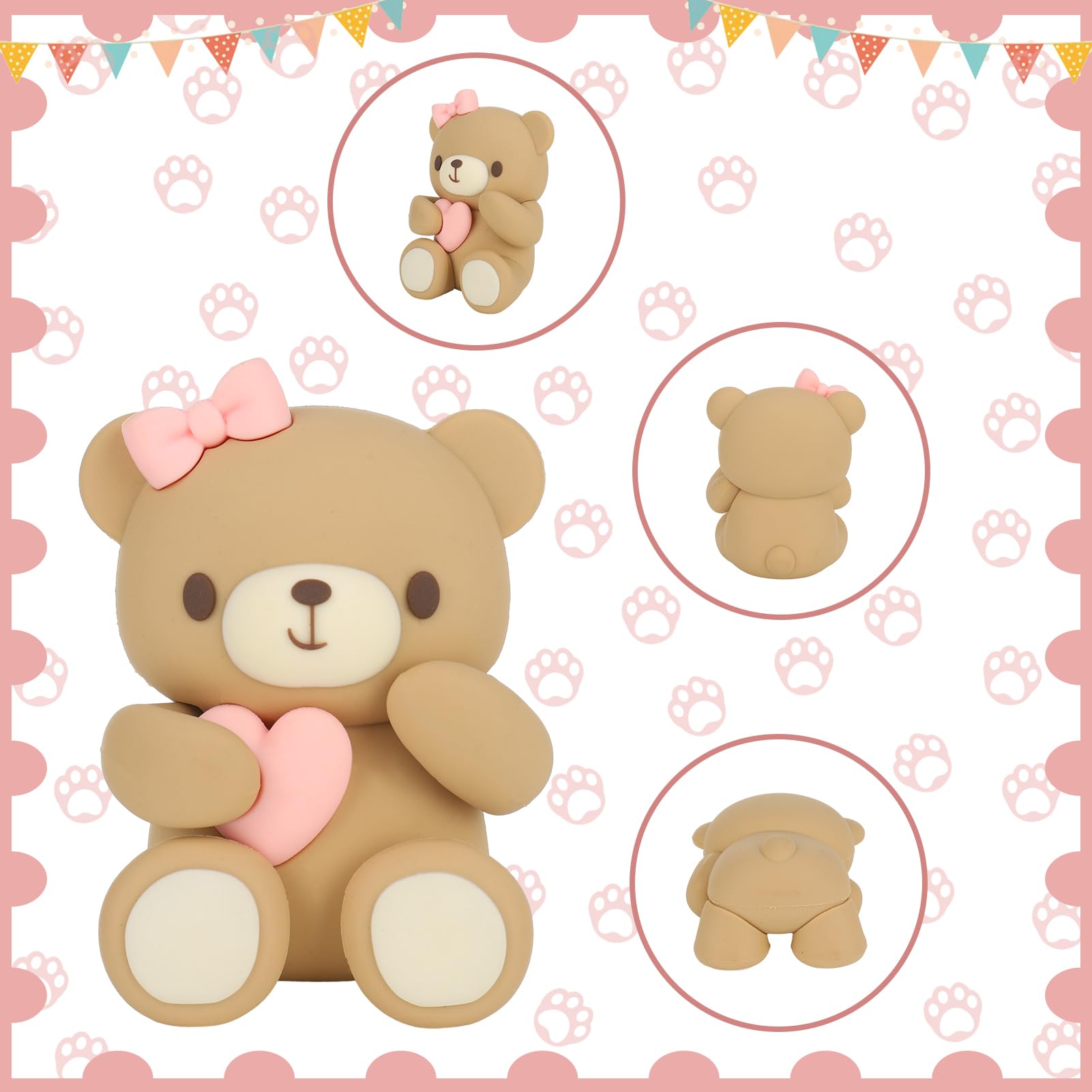 29-Piece Bear Cake Topper Set with BABY Letters and Foam Balls - Pink Gold White Baby Shower Cake Decorations