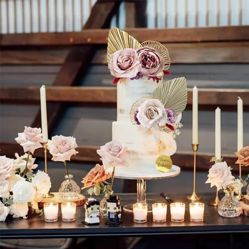 29-Piece Boho Cake Topper Set with Palm Leaves, Burgundy Red Flowers, and Balls for Bohemian Weddings, Baby Showers, Birthday Parties