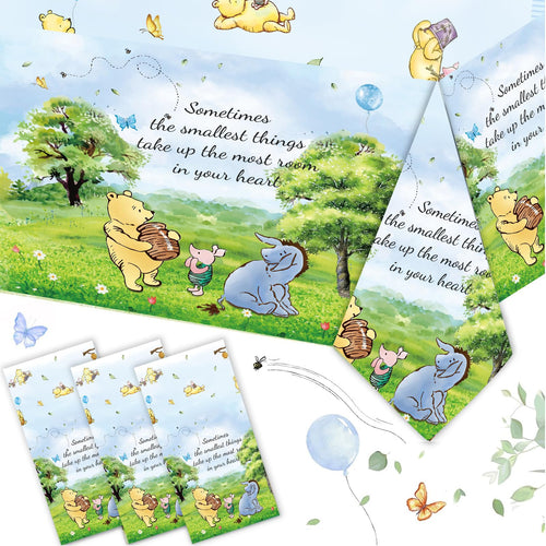 3 Blue Winnie Tablecloths for Baby Shower – Plastic Disposable, 54x108 Inches – Set of 3