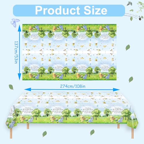 3 Blue Winnie Tablecloths for Baby Shower – Plastic Disposable, 54x108 Inches – Set of 3