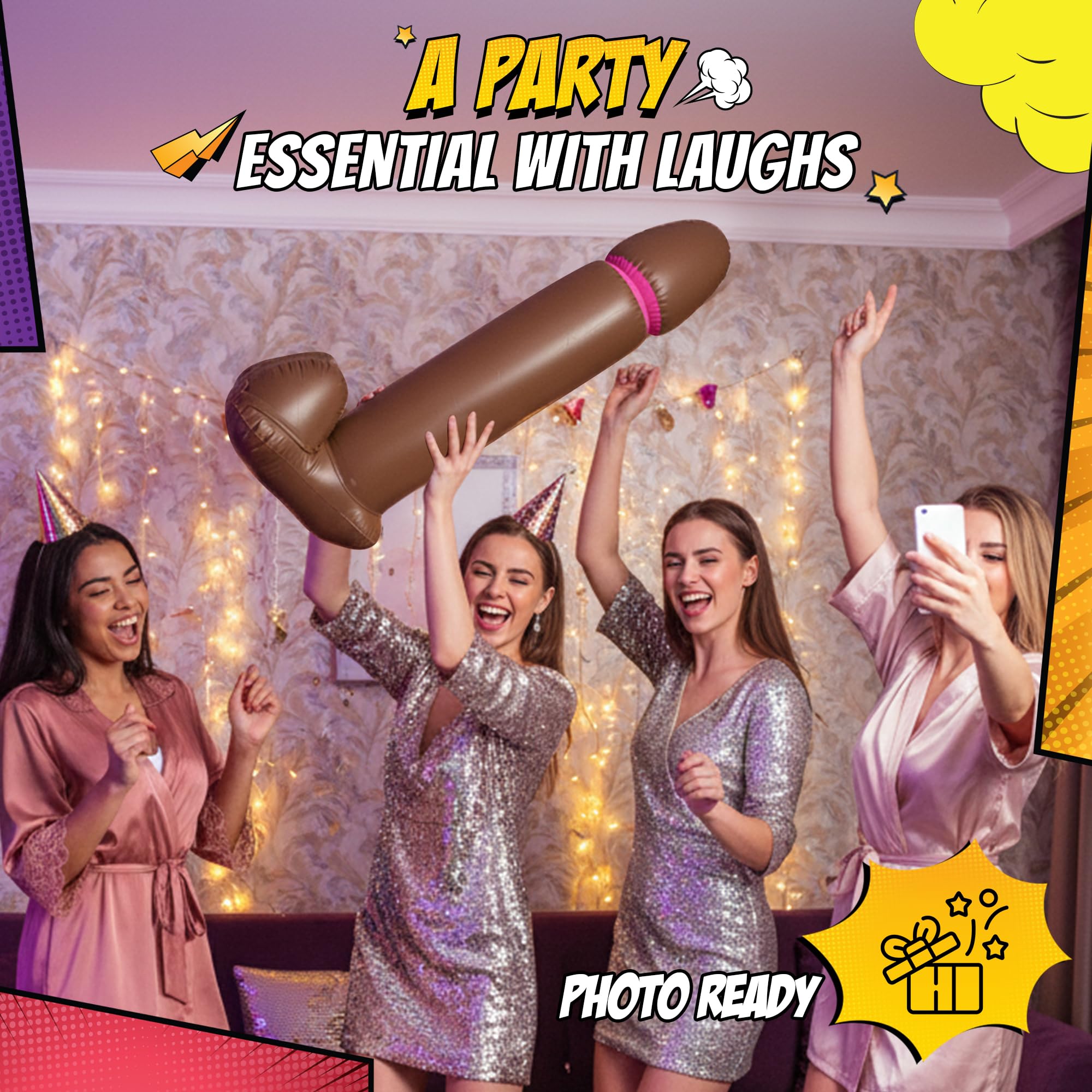 3 FT Black Inflatable Buddy Gag Toy for Bachelorette Parties – Giant Blow Up Willy Party Prop by RODMONT