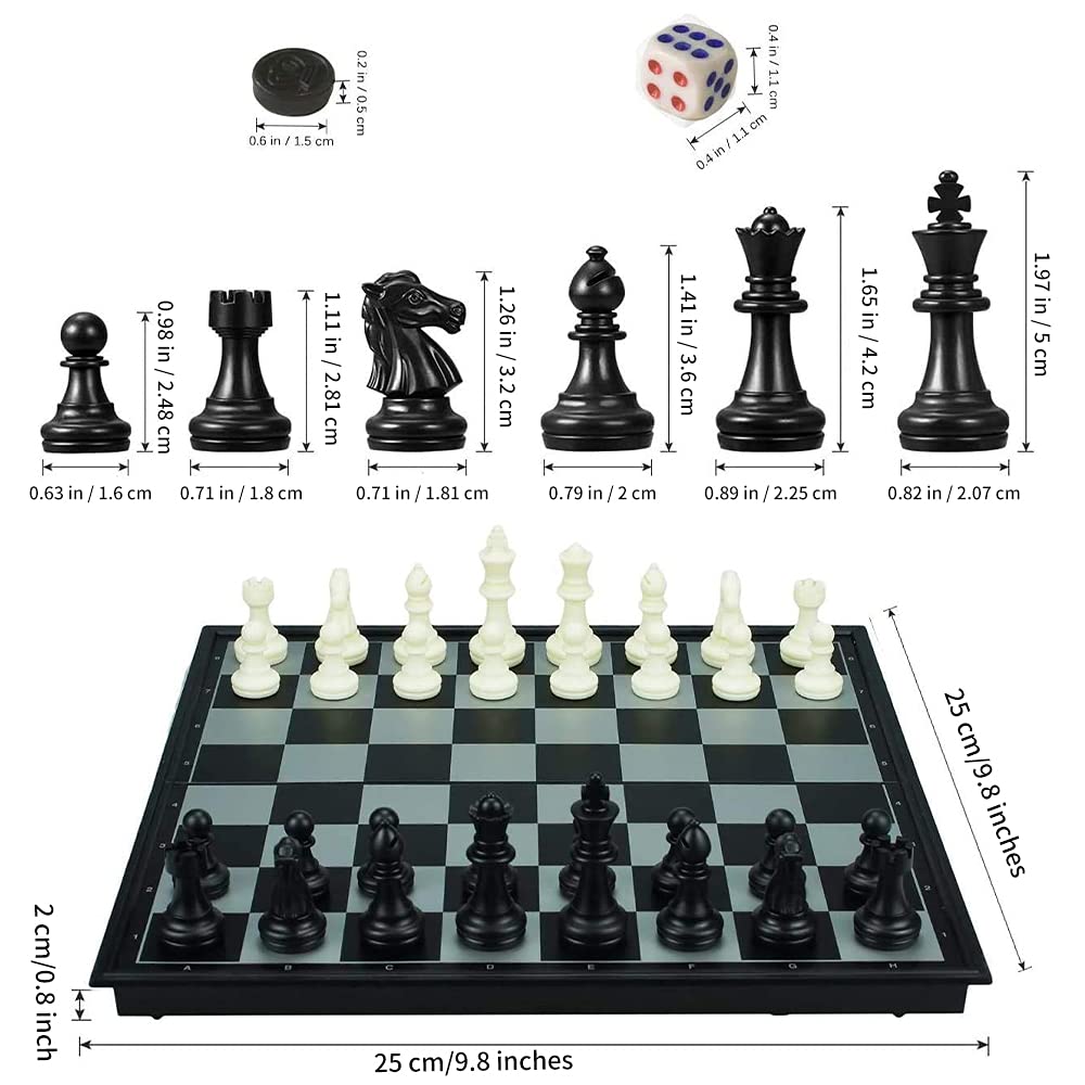 3-in-1 Magnetic Chess Set Travel Board Game – Checkers & Backgammon, Folding 10" Board