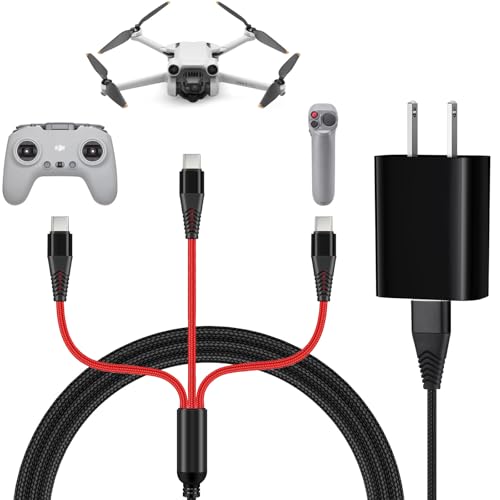 3-in-1 USB-C Fast Charging Cable with 18W Wall Adapter for DJI Drones (Neo, Mini, Air, Mavic) - 4ft Braided