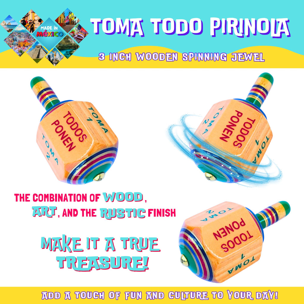 3-Inch Wooden Toma Todo Pirinola – Traditional Mexican Spinning Top Game