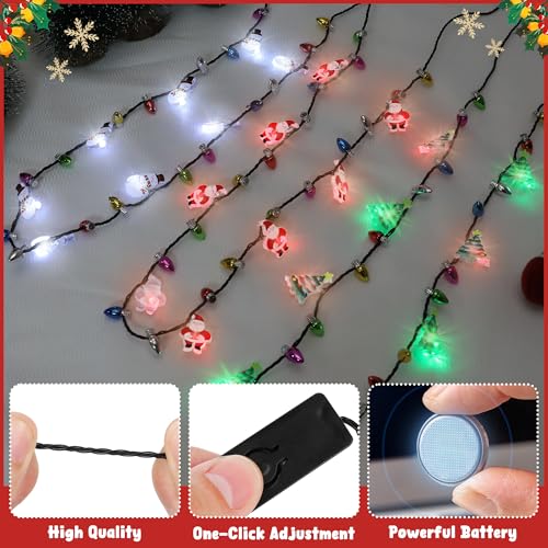 3 Light-Up Christmas Necklaces with 3 Glow Modes – Santa, Snowman & Tree Designs