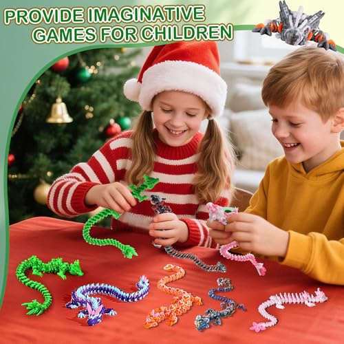 3-Pack 12-Inch 3D Printed Articulated Dragon Desk Toy - Fidget Toy for Stress Relief (Steampunk Bamboo Design)