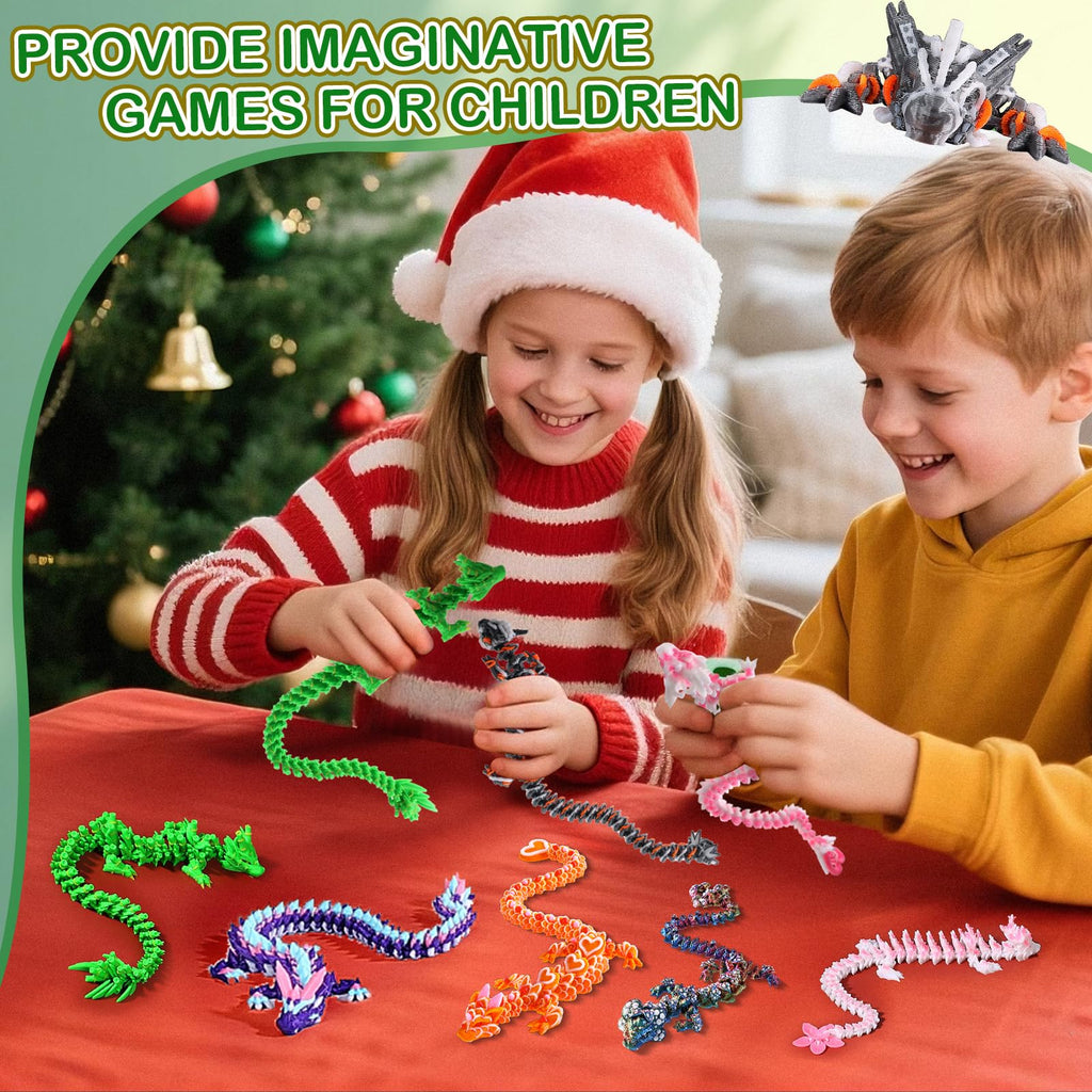 3-Pack 12-Inch 3D Printed Articulated Dragon Desk Toy - Fidget Toy for Stress Relief (Steampunk Bamboo Design)