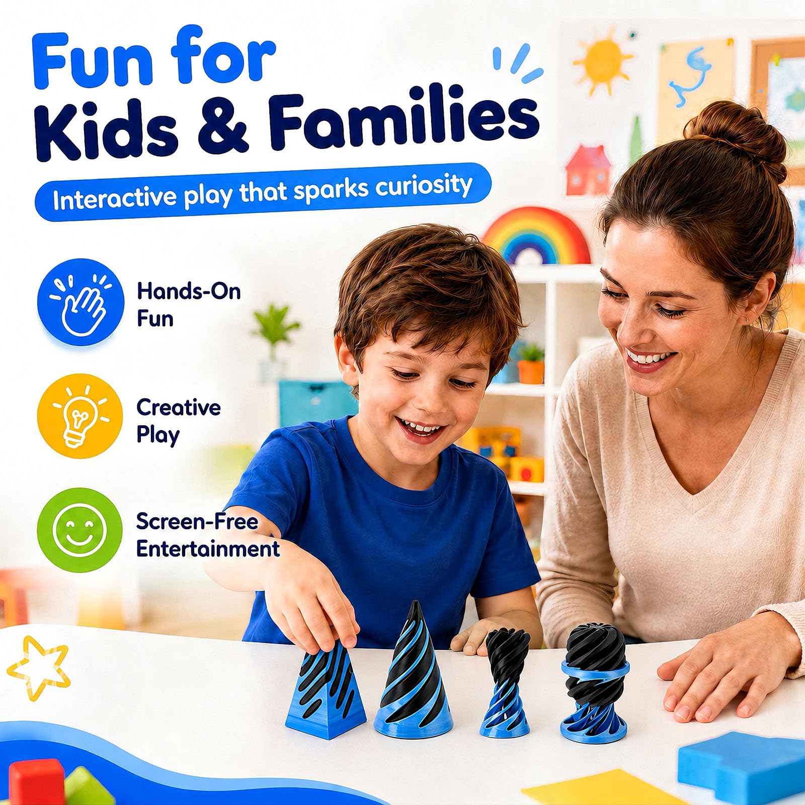 3-Pack 3D Printed Fidget Toys – Impossible Cone, Spiral Cone & Pyramid Passthrough for Stress Relief