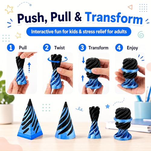 3-Pack 3D Printed Fidget Toys: Impossible Cone, Spiral Cone, Pyramid Passthrough & Mini Vortex Illusion for Stress Relief