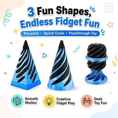 3-Pack 3D Printed Fidget Toys: Impossible Cone, Spiral Cone, Pyramid Passthrough & Mini Vortex Illusion for Stress Relief
