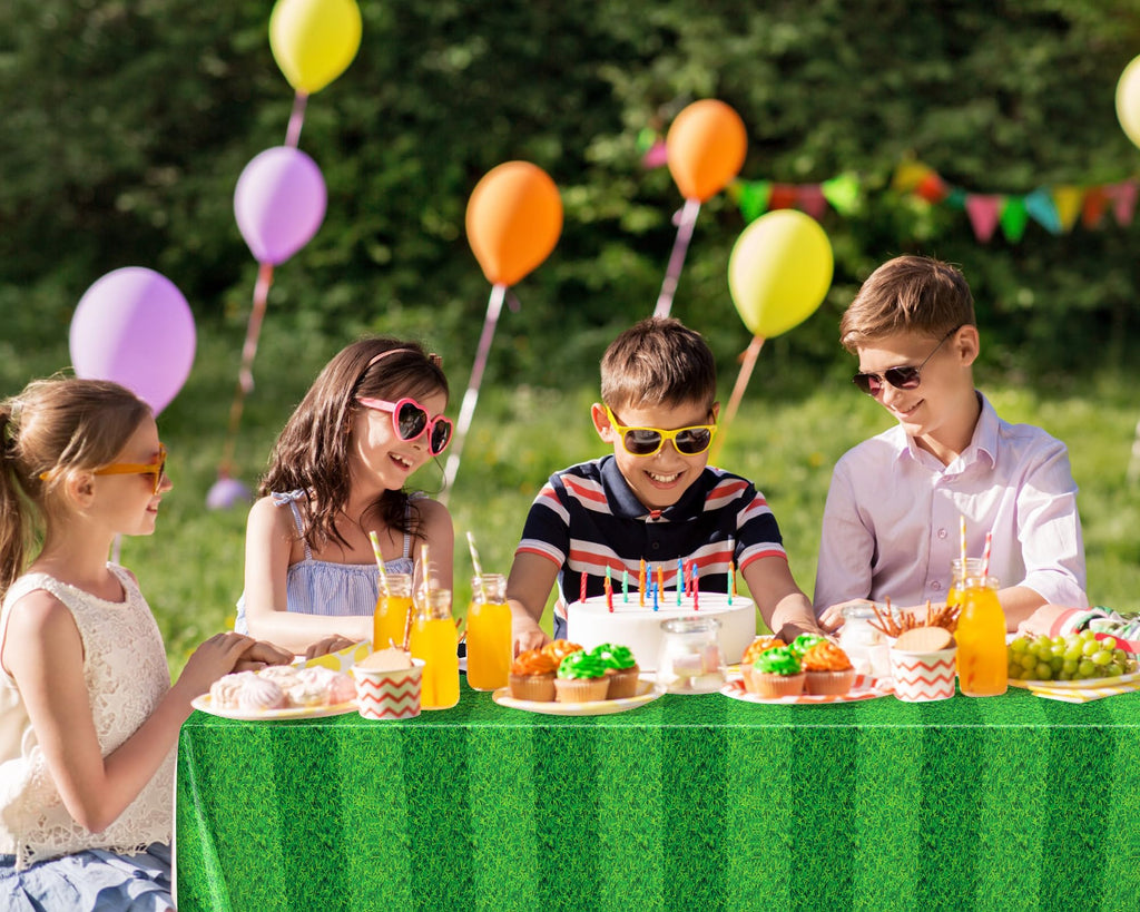 3-Pack Buryeah Soccer Party Tablecloths - Disposable Plastic Table Covers, 54 x 108 Inches, Green Grass Pattern for Tailgate and Sports Themes