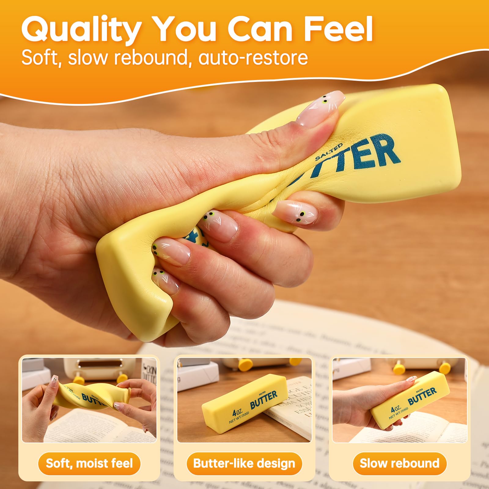 3 Pack Butter Squishy Slow Rising Stress Relief Toy - Realistic PU Foam Fidget for Adults