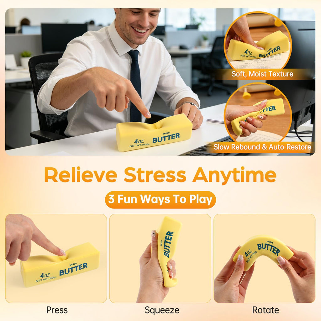 3 Pack Butter Squishy Slow Rising Stress Relief Toy - Realistic PU Foam Fidget for Adults