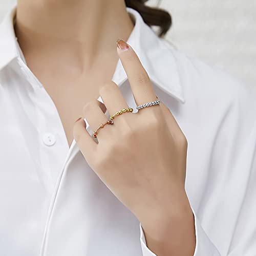 3-Pack Fidget Rings for Women – Adjustable Anxiety Rings with Spinning Beads in Silver, Gold, Rose Gold – Stainless Steel