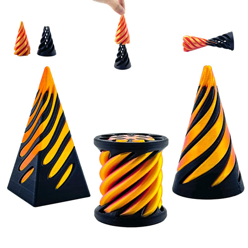 3-Pack Impossible Cone Fidget Toy Set – Spiral Cone & Impossible Pyramid for Stress Relief – PLA 3D Printed