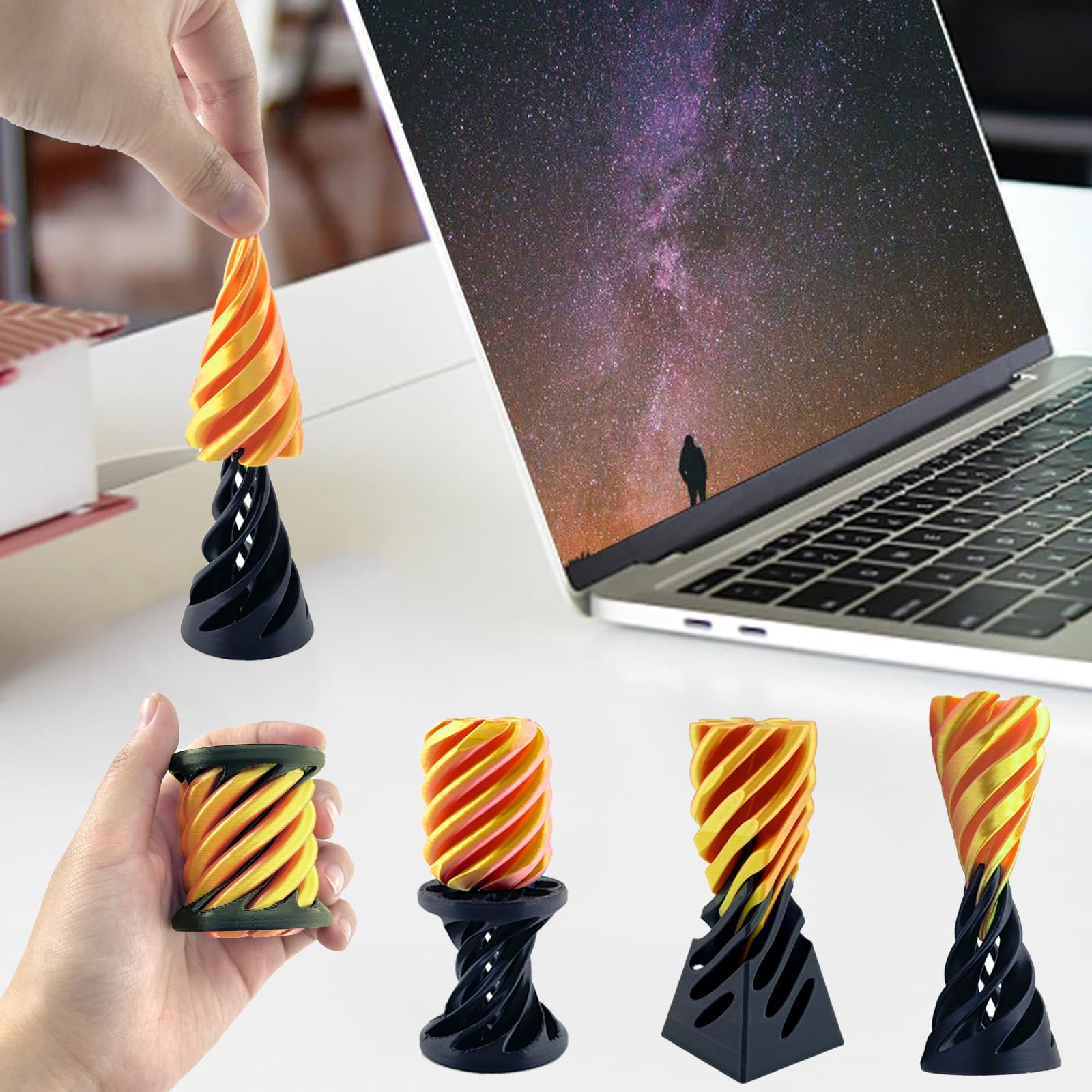 3-Pack Impossible Cone Fidget Toy Set – Spiral Cone & Impossible Pyramid for Stress Relief – PLA 3D Printed