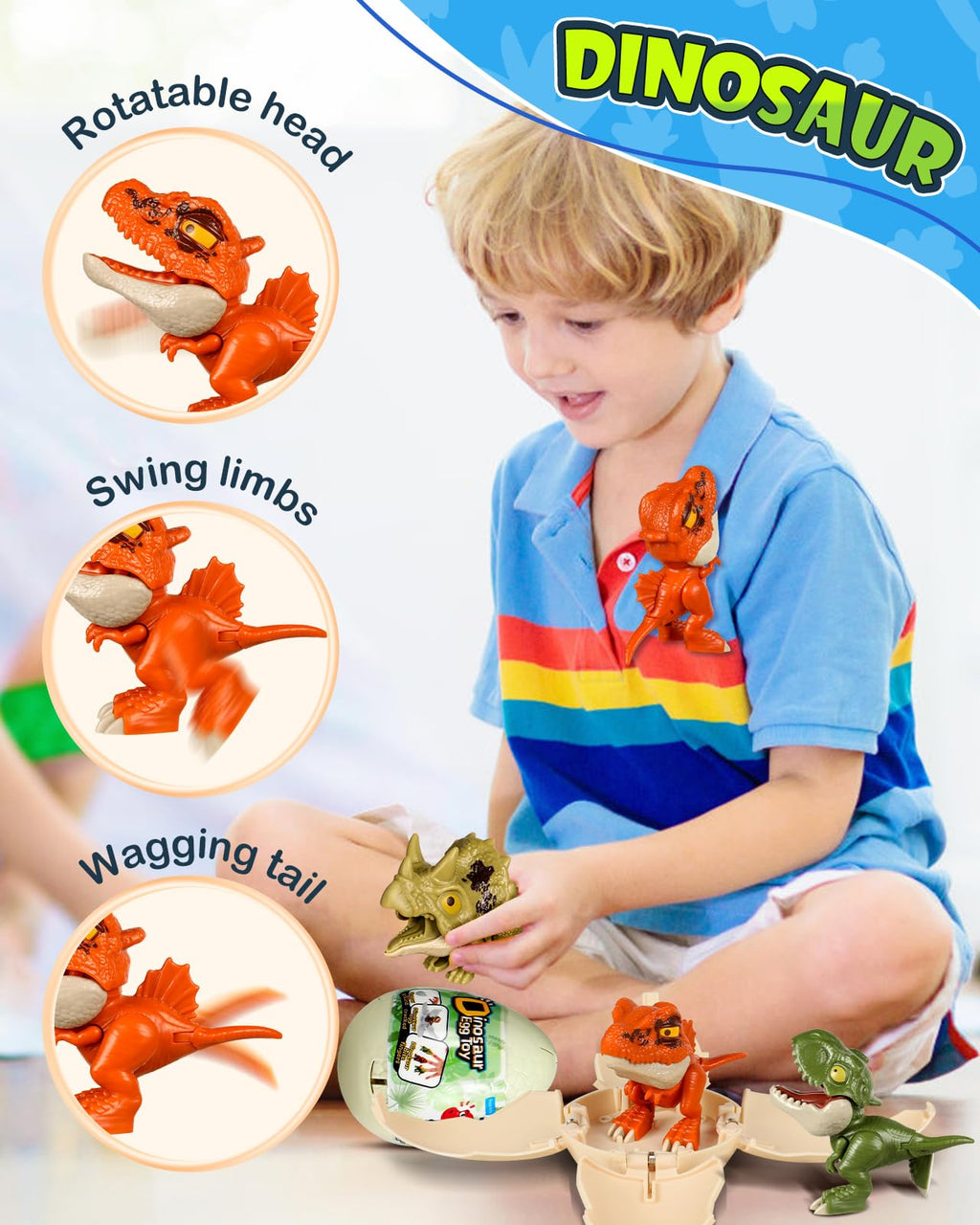 3 Pack Jumbo Dinosaur Eggs – Drop to Hatch Pop-Open Toys for Boys 3-10, Easter Basket Stuffer