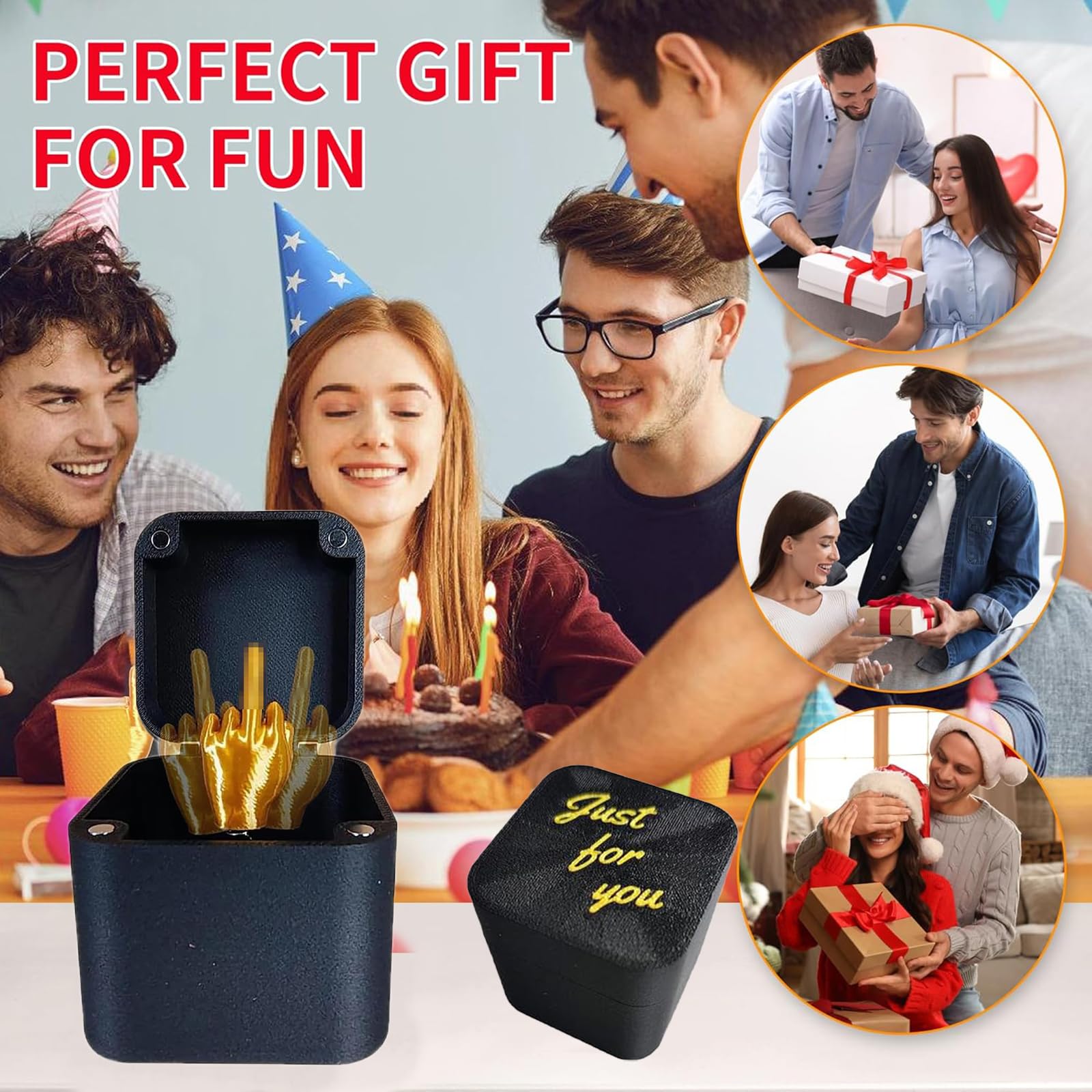 3-Pack Middle Finger in a Box – 3D Printed Pop-Up Prank Gift for Adults, White Elephant Idea