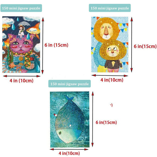 3-Pack Mini Animal Jigsaw Puzzles – 150 Pieces Each, 6x4 Inches – Small Challenging Puzzles for Adults