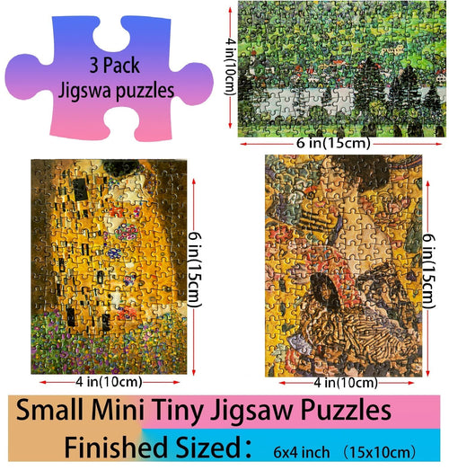 3-Pack Mini Jigsaw Puzzles for Adults – 150 Piece Small Puzzles (6 x 4 Inches) with Easel by BJscoe