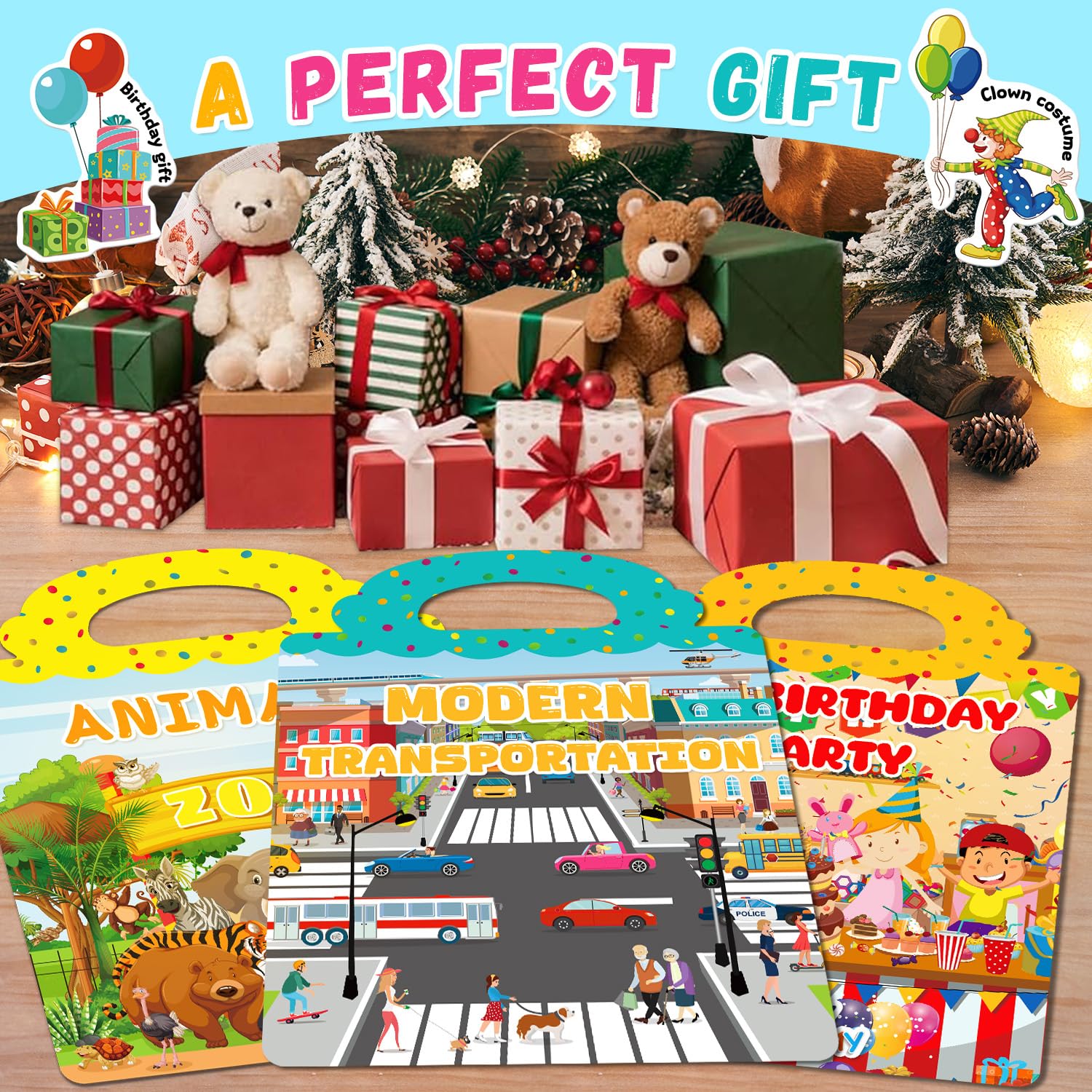 3-Pack Reusable Silicone Sticker Books for Toddlers 3-6 – Animal, Car & Party Themes – 130+ Stickers – Travel Activity Toy