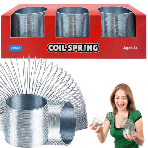 3-Pack Silver Metal Coil Spring Toys – 2.4 Inch Individually Boxed Party Favors by The Dreidel Company