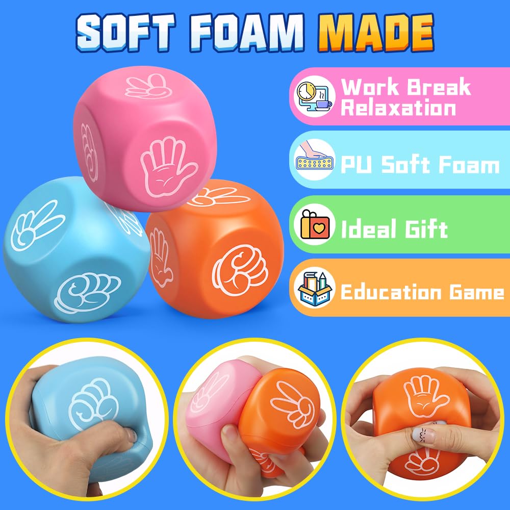 3-Pack Soft Foam Dice – Quiet Squeeze Toy for Stress Relief, Games, and Travel (2.1-Inch EVA Foam Cubes)