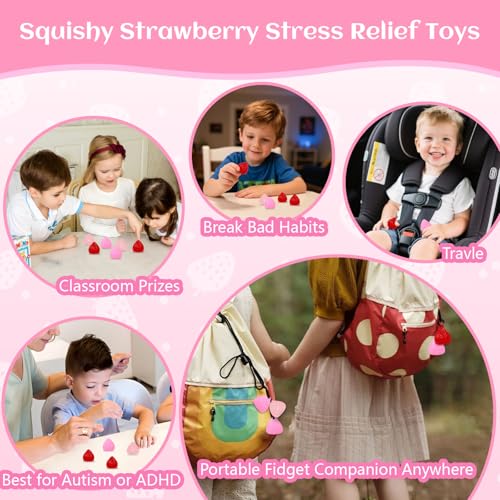 3-Pack Strawberry Squishy Stress Relief Toys by ISEN - Cute Fidget Toy for Kids Ages 4-12, Party Favors