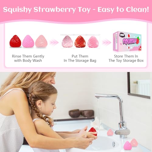 3-Pack Strawberry Squishy Stress Relief Toys by ISEN - Cute Fidget Toy for Kids Ages 4-12, Party Favors