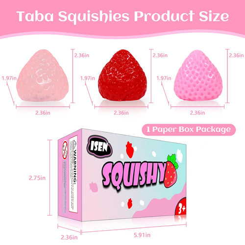 3-Pack Strawberry Squishy Stress Relief Toys by ISEN - Cute Fidget Toy for Kids Ages 4-12, Party Favors