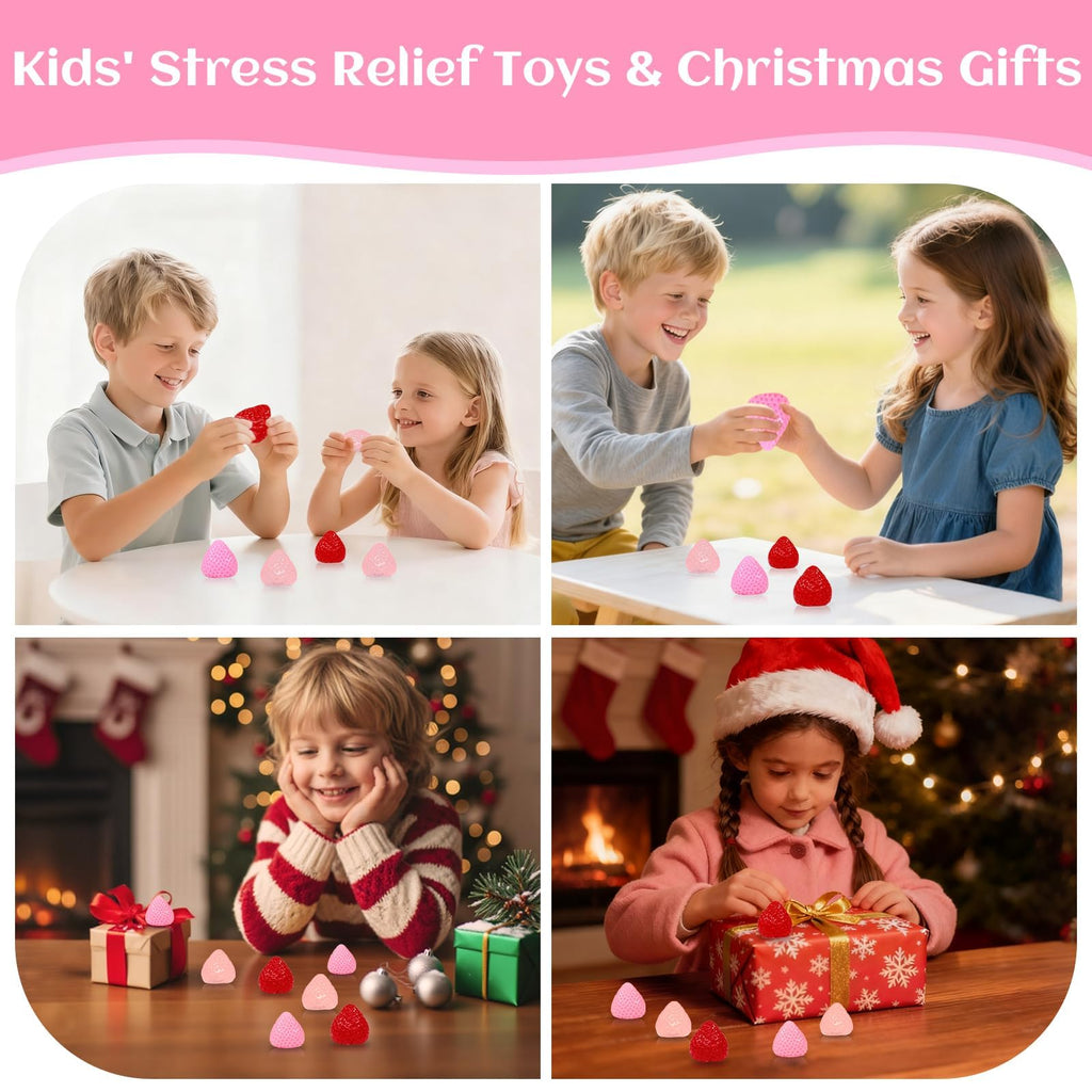 3-Pack Strawberry Squishy Stress Relief Toys by ISEN - Cute Fidget Toy for Kids Ages 4-12, Party Favors