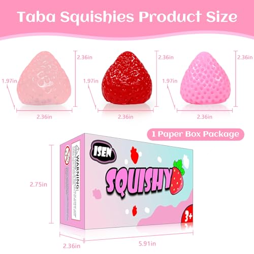 3-Pack Strawberry Squishy Stress Relief Toys by ISEN - Cute Fidget Toy for Kids Ages 4-12, Party Favors