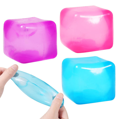 3-Pack Stress Cube Squishy Balls – Fidget Toy for Adults & Kids, Slow Rise Sensory Toy (Pink, Purple, Blue)
