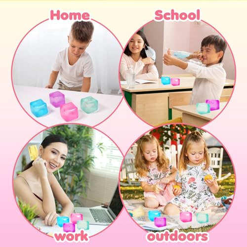 3-Pack Stress Cube Squishy Balls – Fidget Toy for Adults & Kids, Slow Rise Sensory Toy (Pink, Purple, Blue)