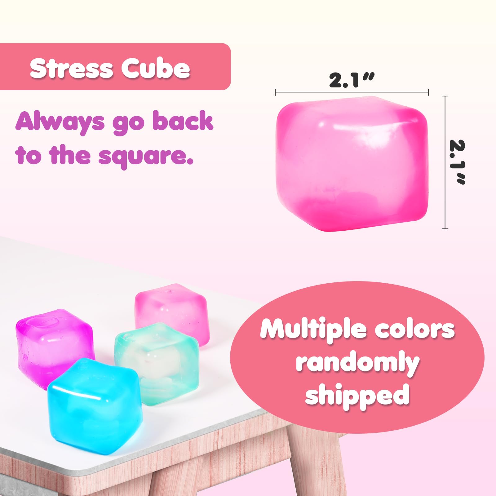 3-Pack Stress Cube Squishy Balls – Fidget Toy for Adults & Kids, Slow Rise Sensory Toy (Pink, Purple, Blue)