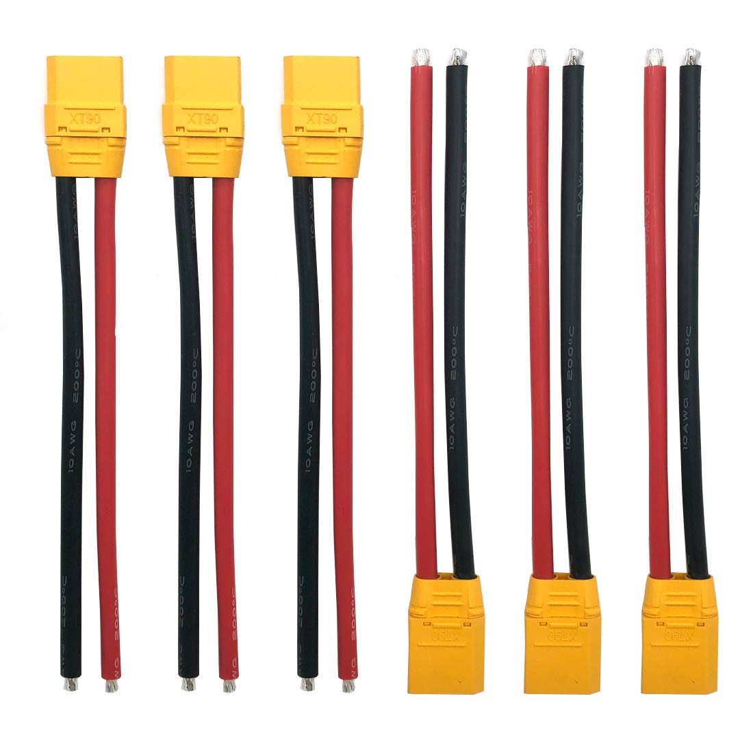 3 Pairs Amass XT90 Male/Female Connectors with 150mm 10AWG Silicone Wire for RC Batteries