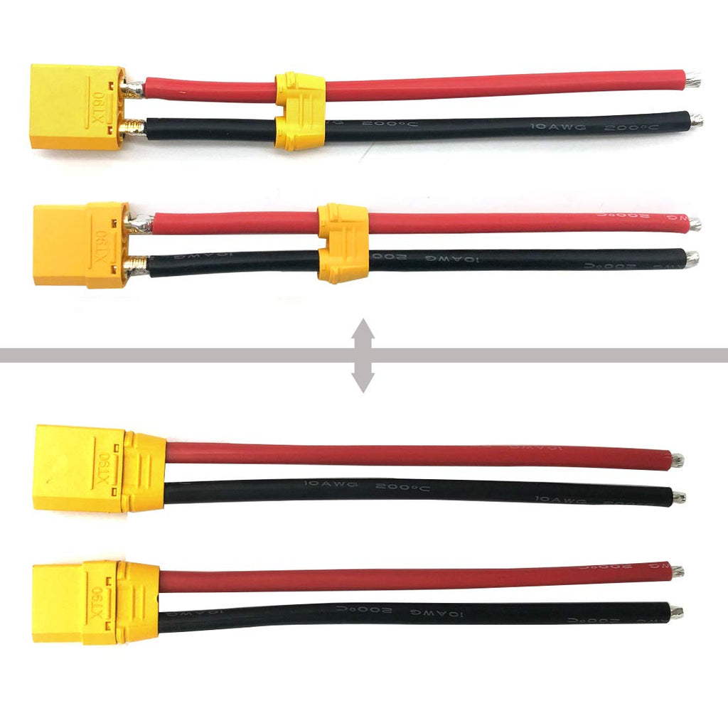 3 Pairs Amass XT90 Male/Female Connectors with 150mm 10AWG Silicone Wire for RC Batteries