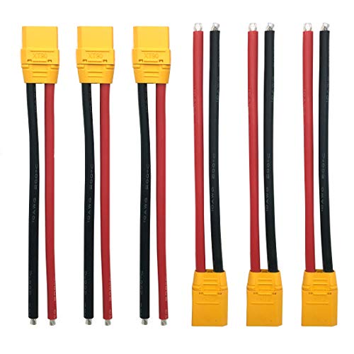 3 Pairs Amass XT90 Male/Female Connectors with 150mm 10AWG Silicone Wire for RC Batteries